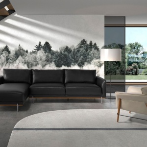 Coltar LUX 5 locuri design italian cu sezlong stanga Cowhide black - Img 7