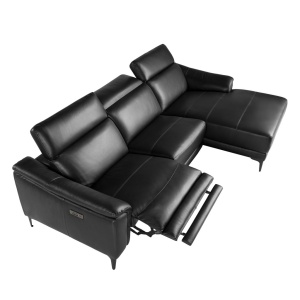 Coltar LUX design italian cu sezlong dreapta si functia relax Cowhide negru - Img 5