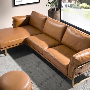 Coltar LUX design italian cu sezlong stanga Cowhide camel - Img 5