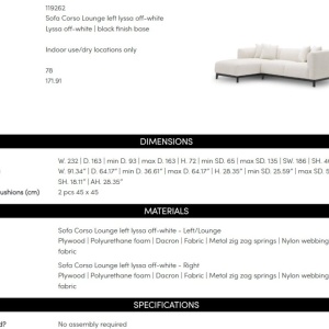 Coltar LUX design LUX cu sezlong stanga Corso Lounge, Lyssa off-white - Img 2