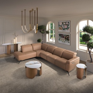 Coltar modular LUX design italian cu sezlong stanga Piele Naturala, Brown - Img 4