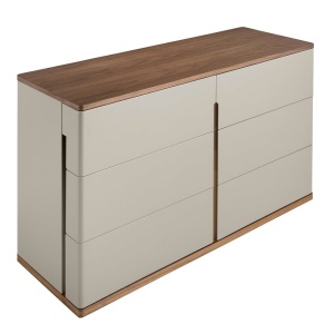 Comoda cu 6 sertare furnir din lemn de nuc si MDF lacuit, Anna