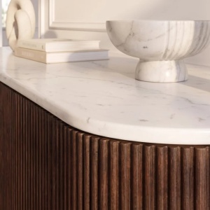 Comoda design retro Gatsby 120m, lemn maro cu marmura alba - Img 5
