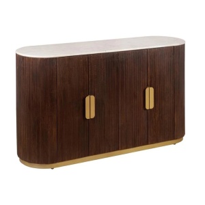 Comoda design retro Gatsby 140m, lemn maro cu marmura alba