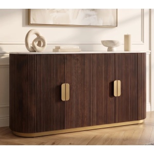 Comoda design retro Gatsby 140m, lemn maro cu marmura alba - Img 4