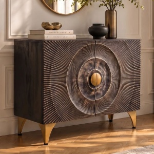 Comoda design vintage GOLDEN SUNSET 100cm lemn negru/ auriu - Img 7