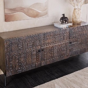 Comoda lemn de mango relief 3D TRIBAL 180cm - Img 2