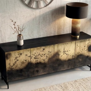 Comoda lemn masiv de mango negru cu auriu OXID 180cm - Img 6