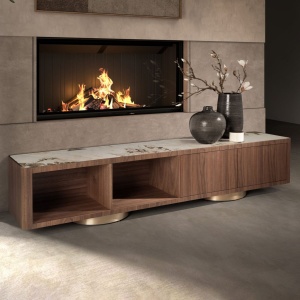 Comoda TV din furnir de nuc cu blat marmura portelanata Walnut - Img 3