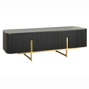 Comoda TV lemn de mango fronturi canelate GATSBY 160cm negru