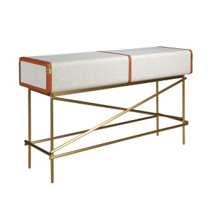 Consola LUX design italian, Tesatura gri deschis, Piele, Metal Golden - Img 3