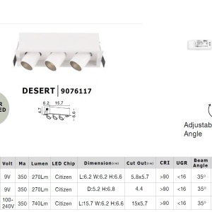 Corp LED incastrabil cu 3 Mini Spoturi ajustabile DESERT albe 191209 universul-luminii.ro