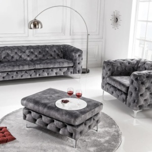 Fotoliu design Chesterfield, Catifea, Gri inchis, MODERN BAROCK - Img 6