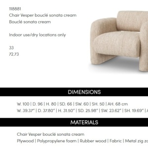 Fotoliu modern LUX Vesper, Boucle sonata cream - Img 11