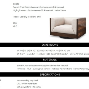 Fotoliu pivotant design LUX, Furnir de eucalipt lucios, Sebastian - Img 2