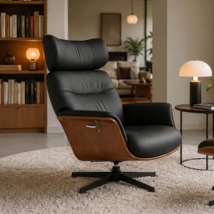 Fotoliu pivotant, functie relax, piele sintetica si furnir de nuc VOGUE