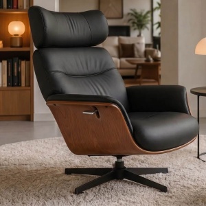 Fotoliu pivotant, functie relax, piele sintetica si furnir de nuc VOGUE - Img 2