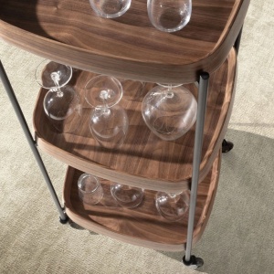 Gheridon, Mini Bar cu roti pentru bauturi si sticle Walnut - Img 7