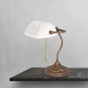 Lampa de birou din alama si ceramica alba Banker - Img 2