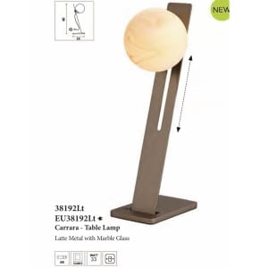 Lampa de masa, Carrara, Sticla Efect Marmura si Metal Latte - Img 4