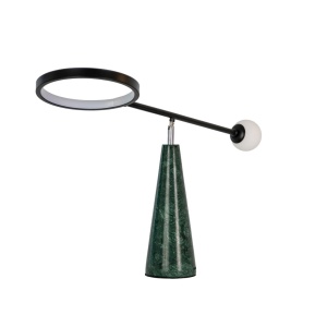 Lampa de masa LED din otel negru si marmura portelanata verde
