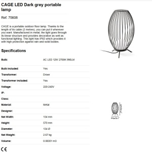 Lampa de podea LED iluminat exterior decorativ IP65 CAGE 83029 universul-luminii.ro