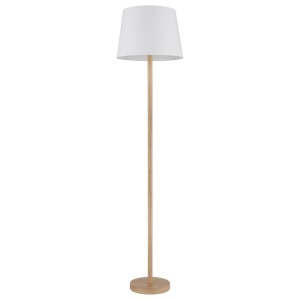 Lampadar de podea metal aspect lemn abajur textil alb JORIS - Img 3