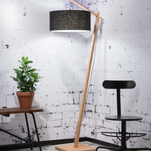 Lampadar din bambus si abajur din tesatura in, Andes natur/ negru ANDES/F/4723/B 55199 universul-luminii.ro