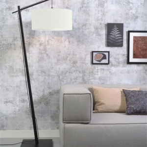Lampadar din bambus si abajur din tesatura in, Andes negru/ alb 193859 universul-luminii.ro