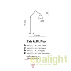 Lampadar directionabil design modern ZYTA L ALU alb - Img 5