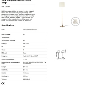 Lampadar / Lampa de podea eleganta design clasic REM auriu/alb 190169 universul-luminii.ro