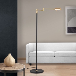 Lampadar LED cu brat ajustabil BOSTON negru/alama 156129 universul-luminii.ro