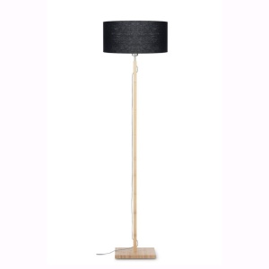 Lampadar modern cu baza din lemn si abajur textil FUJI, negru FUJI/F/4723/B