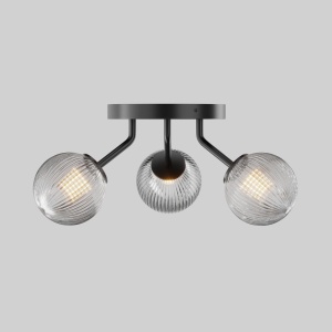 Lustra aplicata tavan baie, IP44, 3 globuri din sticla Glace gri - Img 3
