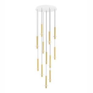 Lustra cu 12 Pendule tub subtire aluminiu auriu si alabastru LED NOEMI - Img 2