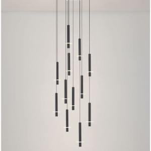 Lustra cu 12 Pendule tub subtire aluminiu negru si alabastru LED NOEMI - Img 4