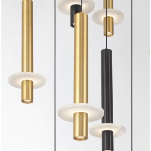 Lustra cu 16 Pendule tub subtire aluminiu auriu si negru LED NOEMI - Img 6