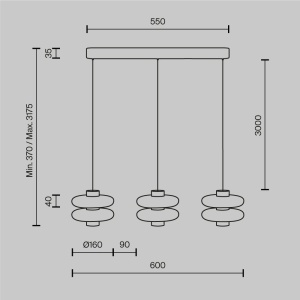 Lustra cu 3 pendule LED metal maro, sticla Nuvem - Img 6