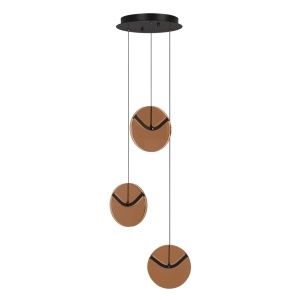 Lustra cu 3 pendule LED metal negru cu sticla champagne, HALLEY - Img 2