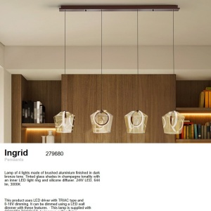 Lustra cu 4 pendule LED design decorativ Ingrid 4L champagne 160599 universul-luminii.ro