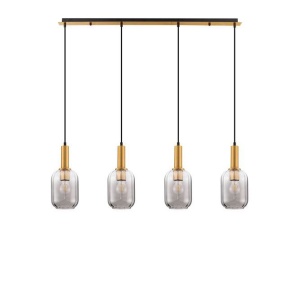 Lustra cu 4 pendule, Metal, Auriu, Sticla, Fumurie, MAHO