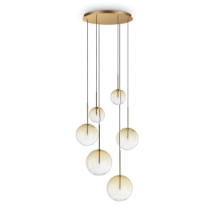 Lustra cu 6 pendule EQUINOXE SP6 antique brass/ faded amber