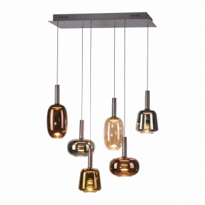 Lustra cu 6 pendule LED, inaltime reglabila, sticla, multicolor, IRIDES