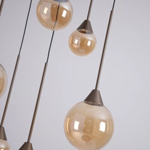 Lustra cu 6 pendule, Opus Lux, Sticla Amber si Metal Bronz, LED CCT - Img 3