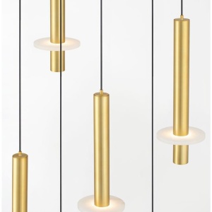 Lustra cu 7 Pendule tub subtire aluminiu auriu si alabastru LED NOEMI - Img 5