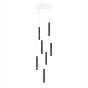 Lustra cu 7 Pendule tub subtire aluminiu negru si alabastru LED NOEMI - Img 2