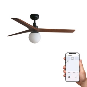 Lustra cu Ventilator smart sistem TUYA si telecomanda KLIM M 125cm, negru/ nuc