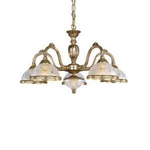 Lustra design clasic cu 5 brate din alama si sticla 6202 102039 universul-luminii.ro