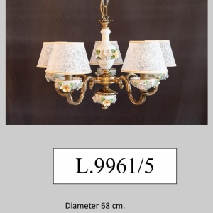 Lustra design italian cu 5 brate din alama si portelan colorat 9961 - Img 2