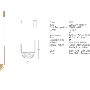 Lustra design modern LED DECO auriu/ sampanie - Img 2